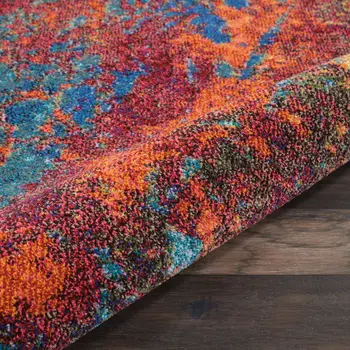 8' X 11' Blue and Orange Abstract Power Loom Area Rug