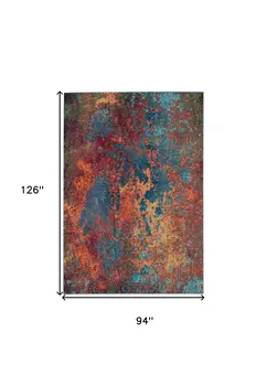 8' X 11' Blue and Orange Abstract Power Loom Area Rug