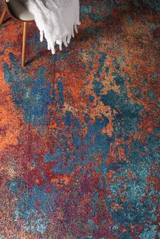 8' X 11' Blue and Orange Abstract Power Loom Area Rug