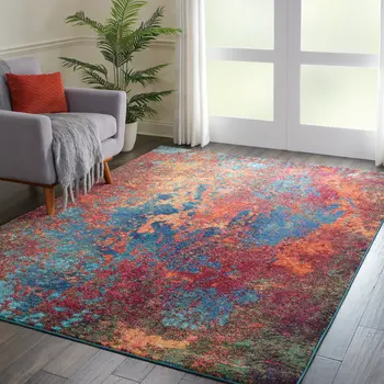 8' X 11' Blue and Orange Abstract Power Loom Area Rug