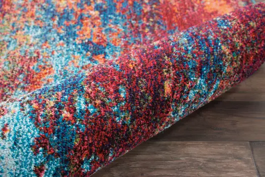 12' Blue And Orange Abstract Runner Rug