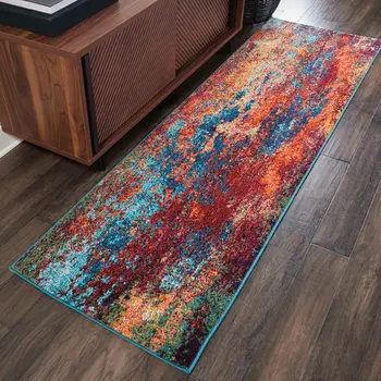 12' Blue And Orange Abstract Runner Rug