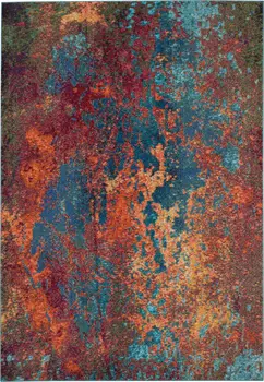 7' X 10' Blue and Orange Abstract Power Loom Area Rug