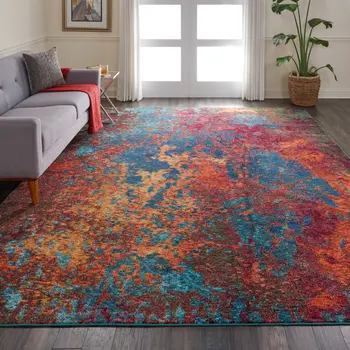 9' X 12' Blue and Orange Abstract Power Loom Area Rug