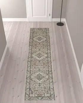 10' Gray and Ivory Medallion Power Loom Runner Rug