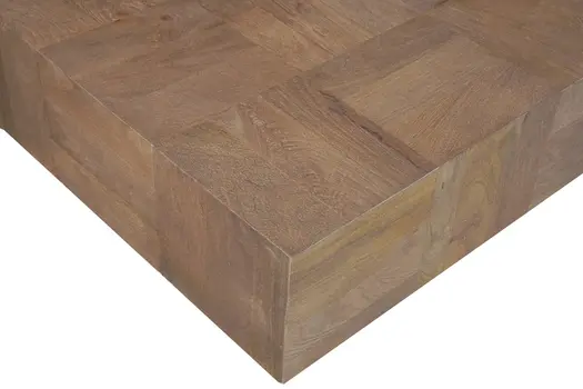 59" Dark Brown and Black Solid Wood Block Coffee Table