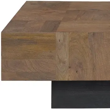 59" Dark Brown and Black Solid Wood Block Coffee Table