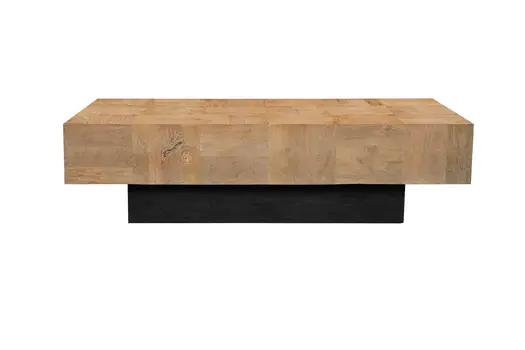 59" Natural and Black Solid Wood Block Coffee Table