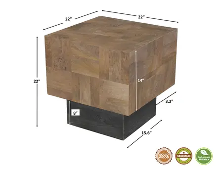 22" Black And Brown Solid Wood Square End Table