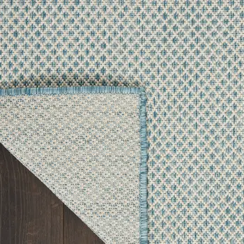 9' X 12' Aqua And Ivory Indoor Outdoor Area Rug