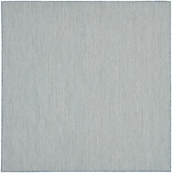 8' Aqua And Ivory Square Indoor Outdoor Area Rug