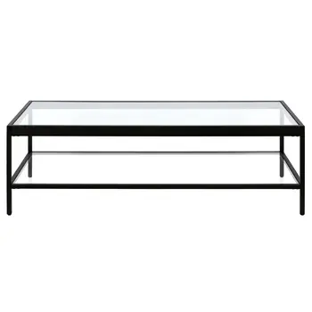 54" Clear And Black Glass And Steel Coffee Table With Shelf