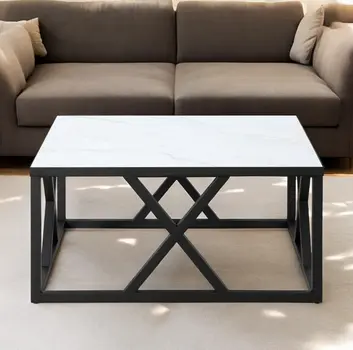 35" White And Black Steel Square Coffee Table