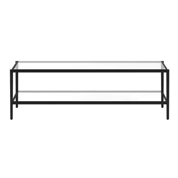 54" Black Glass And Steel Coffee Table With Shelf
