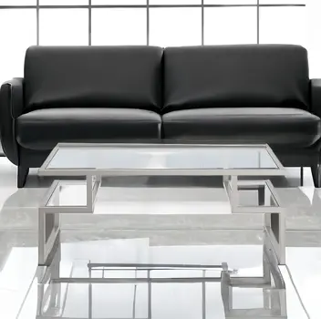 45" Silver Glass And Steel Coffee Table With Two Shelves