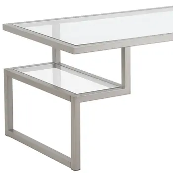 45" Silver Glass And Steel Coffee Table With Two Shelves