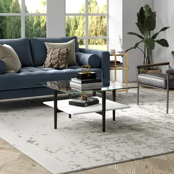32" White And Black Glass And Steel Square Coffee Table With Shelf