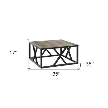 35" Black Steel Square Coffee Table
