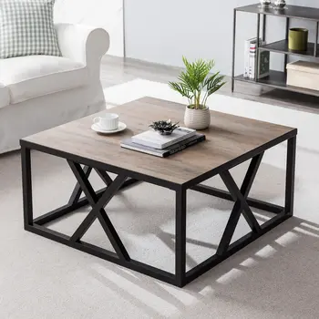 35" Black Steel Square Coffee Table