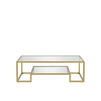 54" Clear And Gold Glass And Steel Coffee Table With Shelf