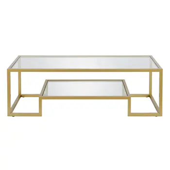 54" Clear And Gold Glass And Steel Coffee Table With Shelf