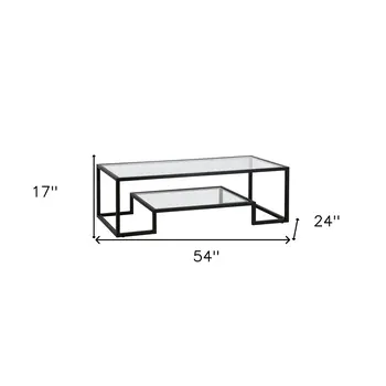 54" Black Glass And Steel Coffee Table With Shelf