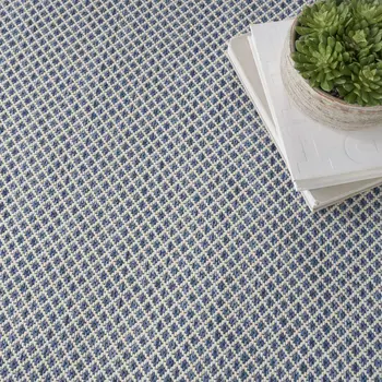 8' Blue and Ivory Indoor Outdoor Area Rug