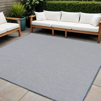 8' Blue and Ivory Indoor Outdoor Area Rug