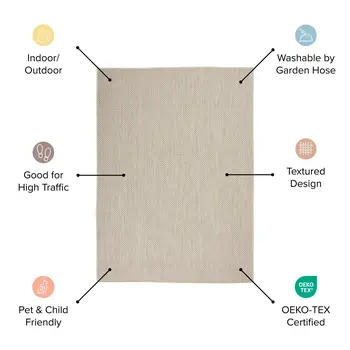 7' X 10' Green And Ivory Indoor Outdoor Area Rug