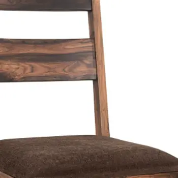 Set of Two Brown Upholstered Seat Ladder Back Dining Side Chairs
