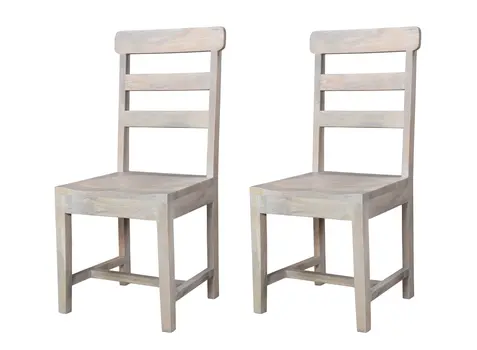 Set of Two White Wood Ladder Back Dining Side Chairs