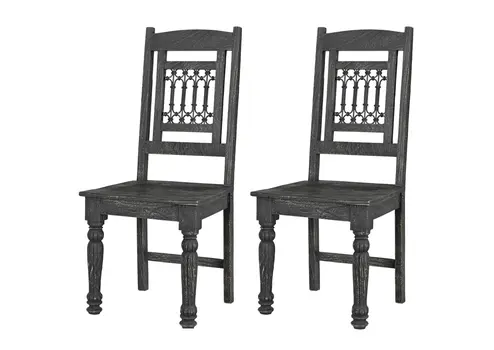 Set of Two Black Wood Slat Back Dining Side Chairs
