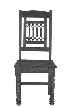 Set of Two Black Wood Slat Back Dining Side Chairs