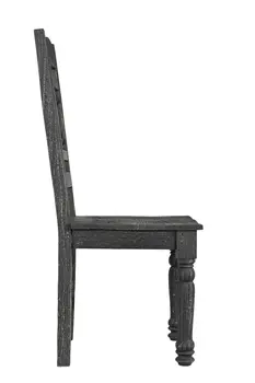 Set of Two Black Wood Slat Back Dining Side Chairs