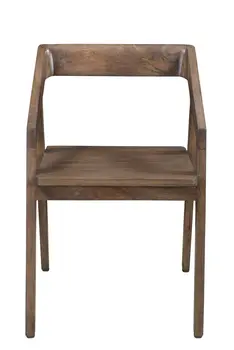Dark Brown Solid Wood Open Back Dining Arm Chair