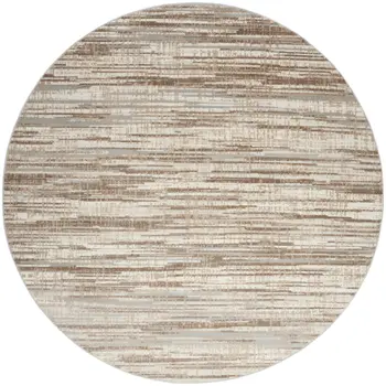 8' Brown Round Abstract Power Loom Area Rug