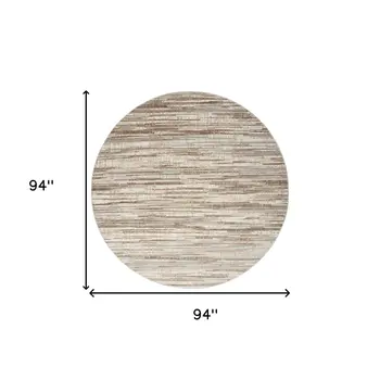 8' Brown Round Abstract Power Loom Area Rug