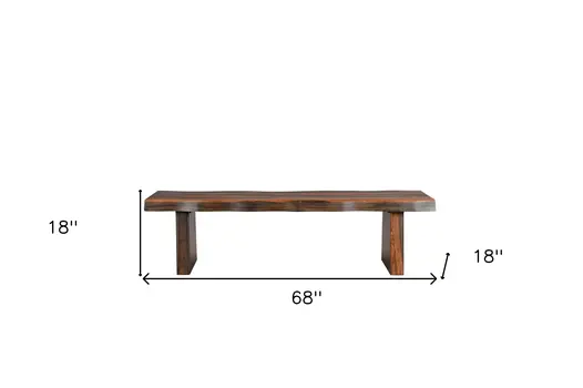 68" Dark Brown Solid Wood Dining Bench