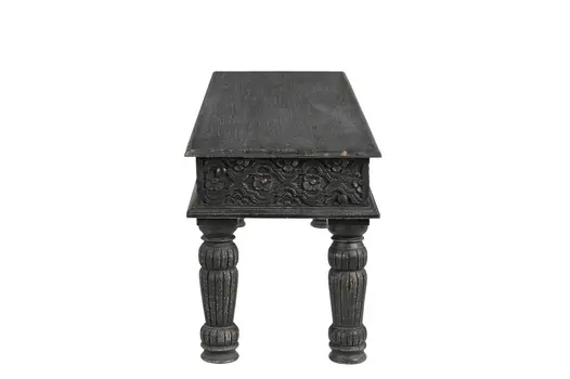 58" Black Floral Distressed Solid Wood Dining Bench