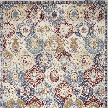 8' X 10' Navy Blue Damask Power Loom Distressed Area Rug