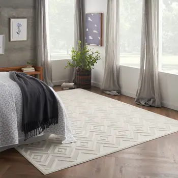 9' X 12' Ivory And White Indoor Outdoor Area Rug