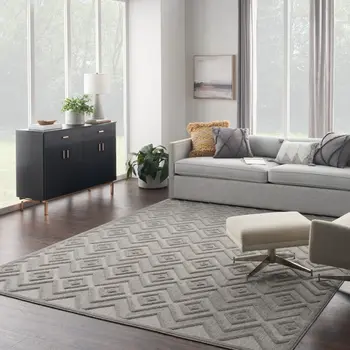 9' X 12' Gray And Silver Indoor Outdoor Area Rug
