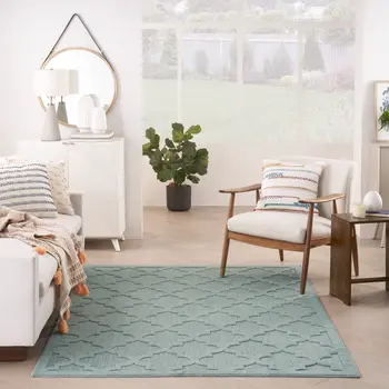 6' X 9' Aqua Geometric Flatweave Area Rug