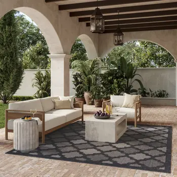 6' X 9' Charcoal and Gray Indoor Outdoor Area Rug
