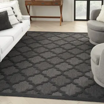 9' X 12' Charcoal And Gray Indoor Outdoor Area Rug