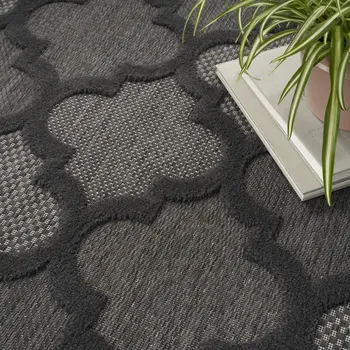 9' X 12' Charcoal And Gray Indoor Outdoor Area Rug