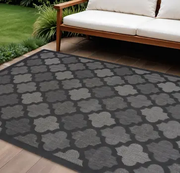 7' X 10' Black Indoor Outdoor Area Rug