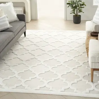 9' X 12' Ivory And White Indoor Outdoor Area Rug