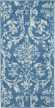 2' X 4' Blue Damask Power Loom Area Rug