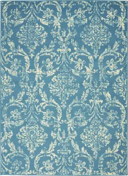 5' X 7' Blue Damask Power Loom Area Rug